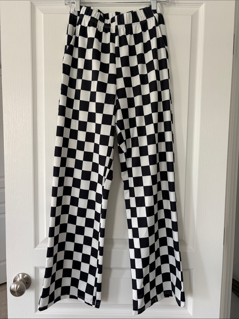 Checkerboard Wide Leg Pants - Black & White